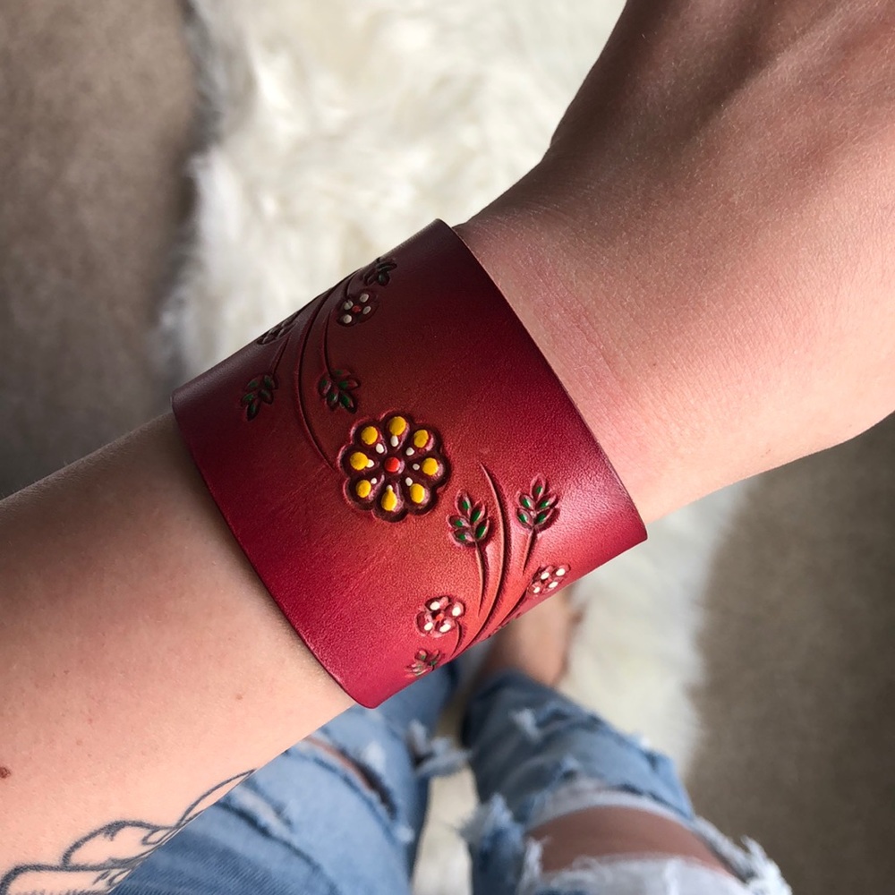 Leather stamped cuff